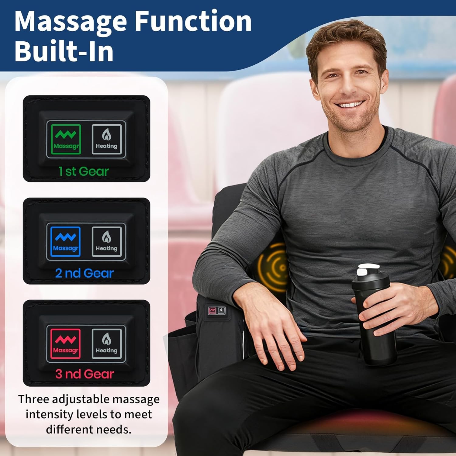 2 Pack Heated Massage Stadium Seats for Bleachers w/Back Support & Wide Cushion