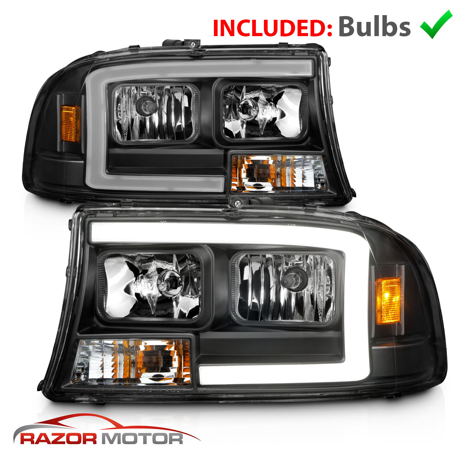 1998-2004 For Dodge Durango/Dakota Black Super Bright LED C Bar Headlights