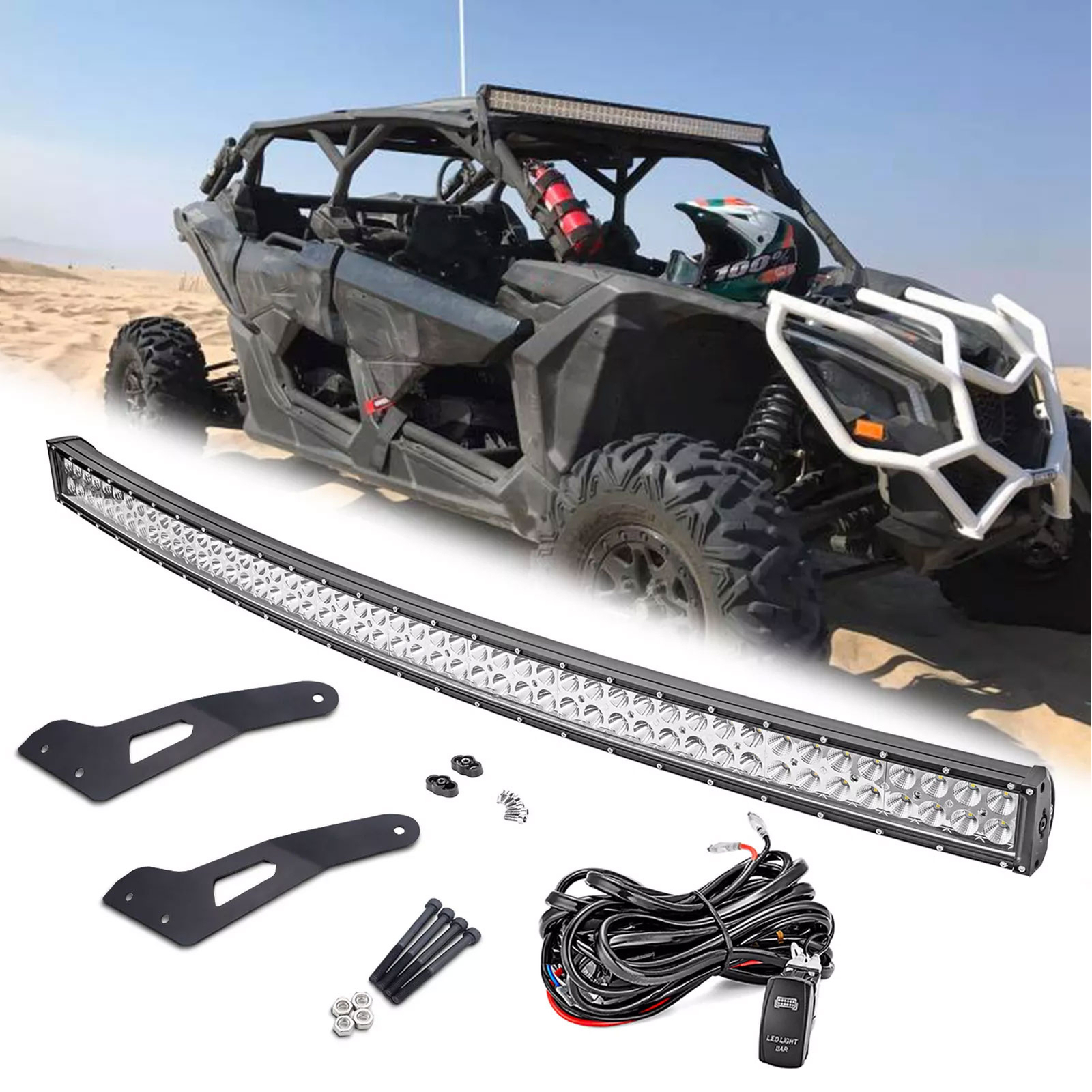 Curved 52" LED Light Bar Upper Roof Brackets Fit Can-am Maverick X3 DS RS MAX