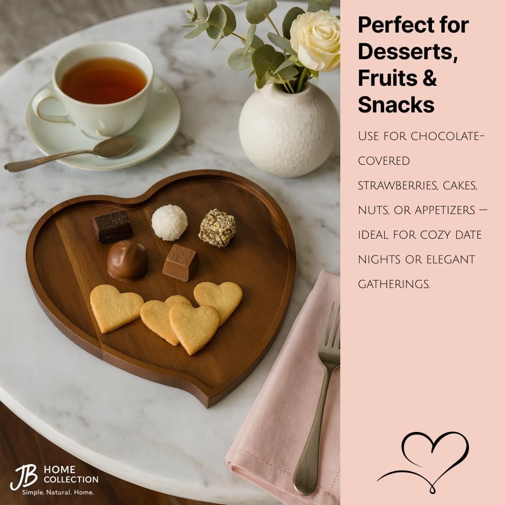 Acacia Wood Heart Shape Plate Romantic Wedding Serving Tray for Snack Cake Fr...