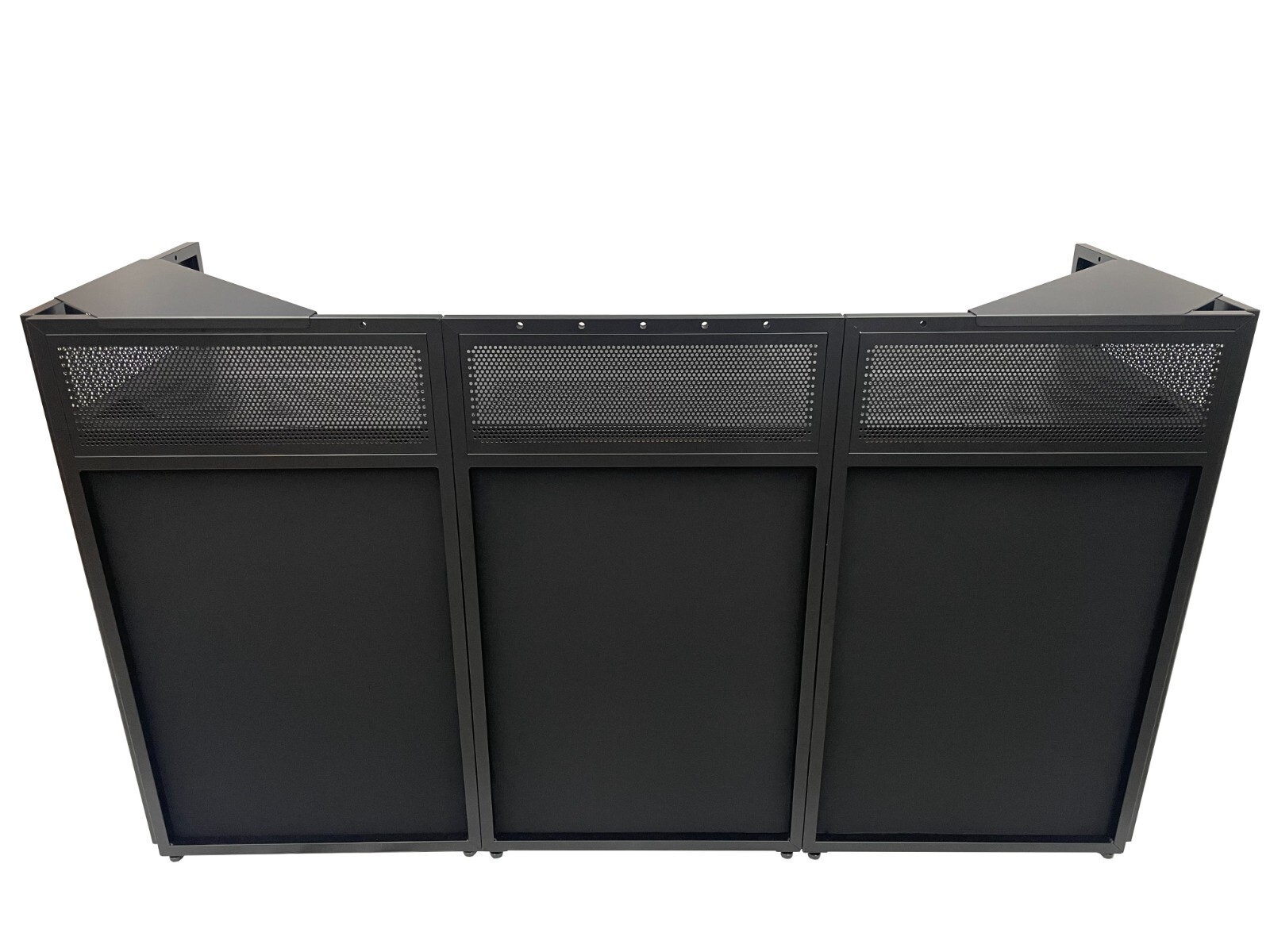 Mega 73" Wide DJ Event Facade White/Black Scrim Booth Two Top Corner Table Tops