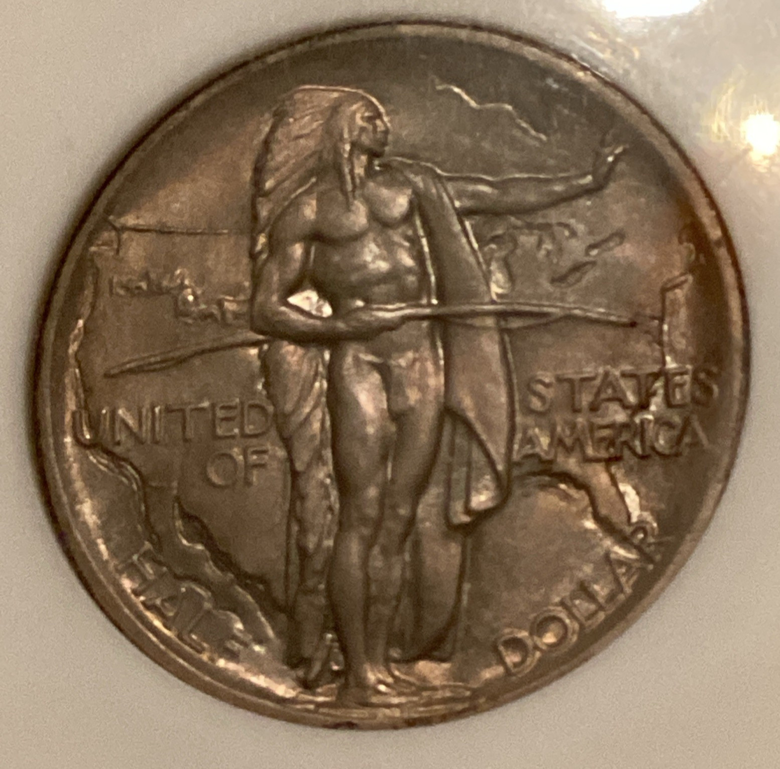 1936 NGC MS 65 OREGON TRAIL Silver Commemorative Toned Coin Fatty Holder