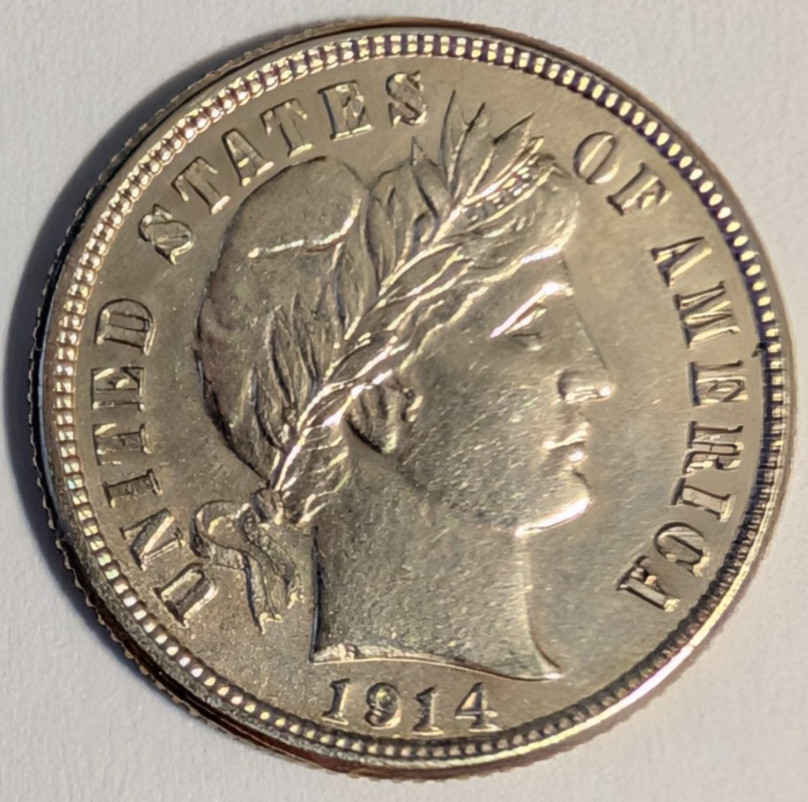 1914 San Francisco Silver Barber Dime. Excellent Condition!