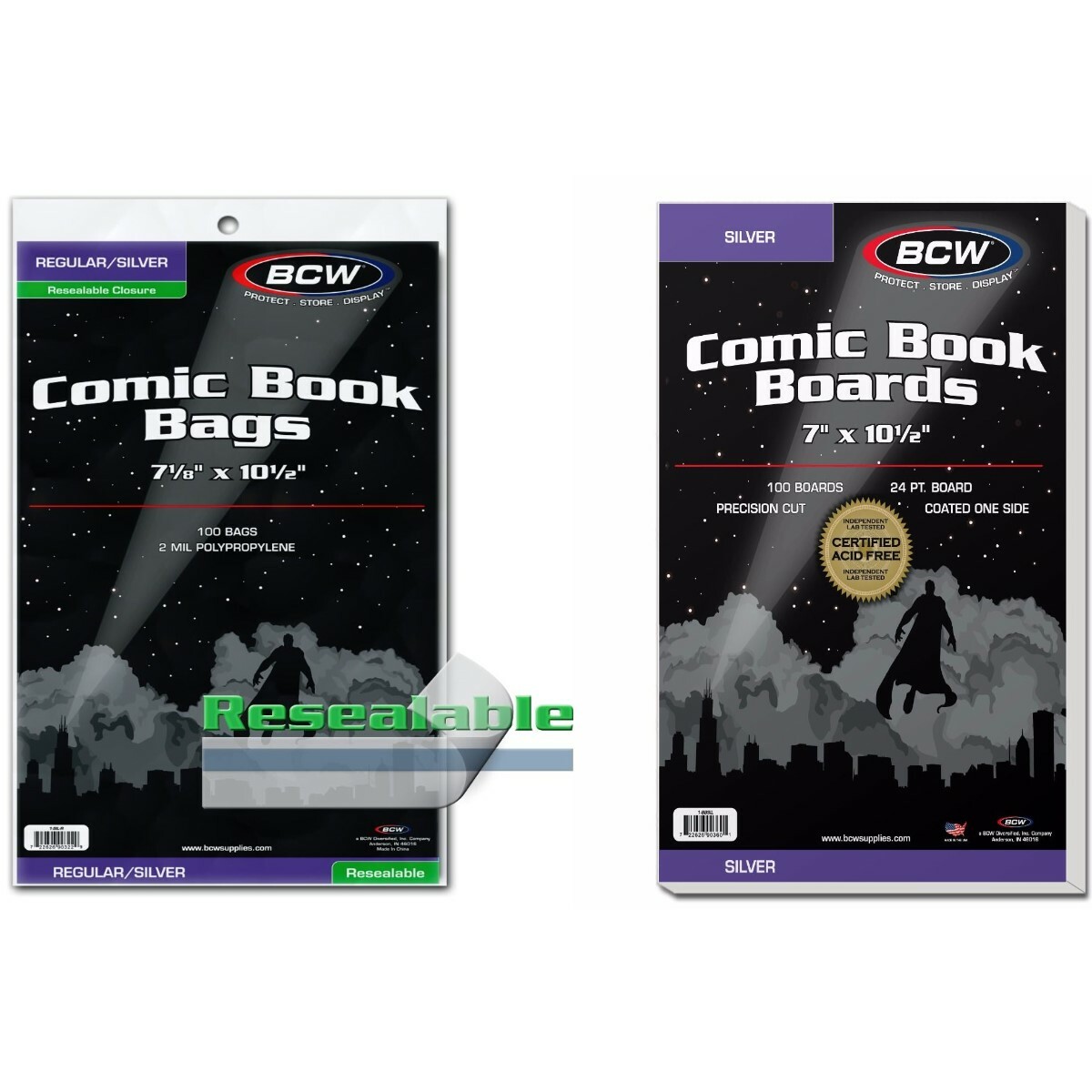 200 - BCW Silver Resealable 2-Mil Polypropylene Comic Book Bags & Backing Boards