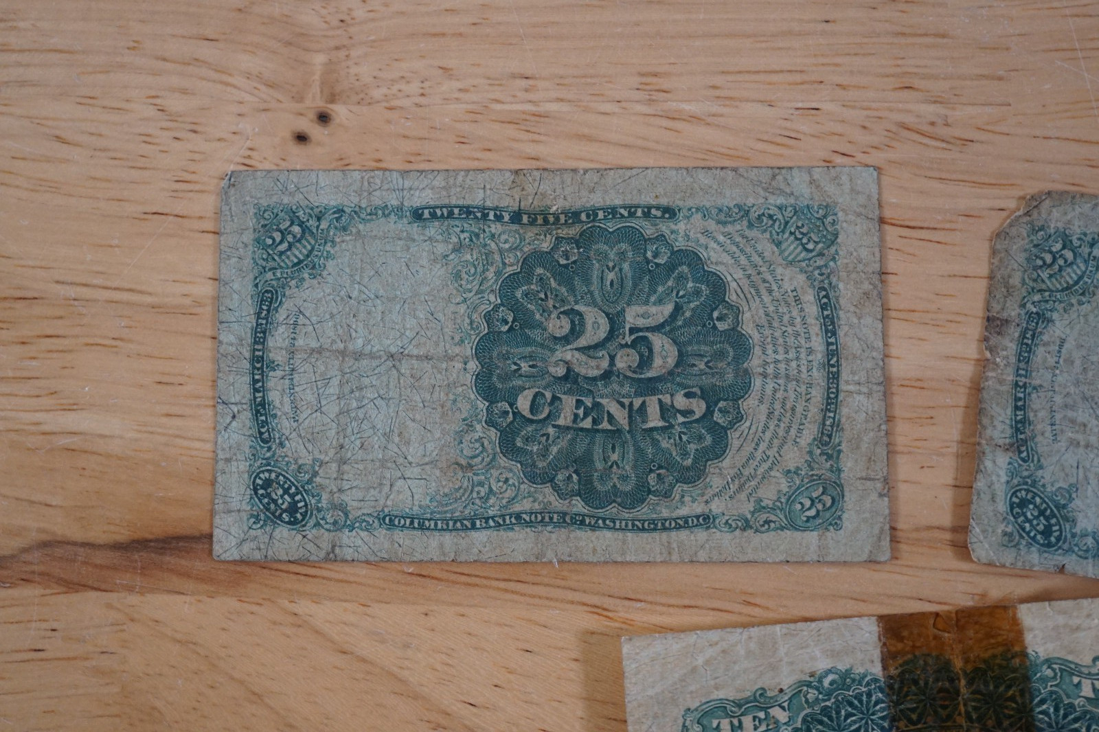 Lot of 2 1874 25c Twenty Five Cents Fractional Currency & 10c Ten Cents 1863