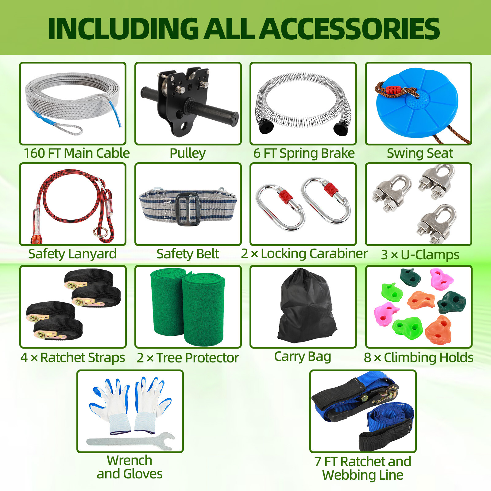 160FT Zipline for Backyard Kids and Adults Up to 400 lbs - Outdoor Zip Lines Kit