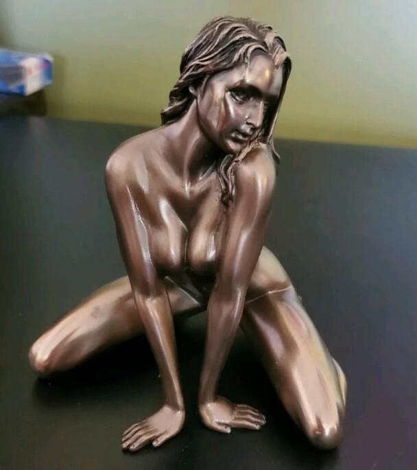 Hood Ornament Bronze Nude Kneeling Woman ideal for Rat Rods Big Rig Custom Ride