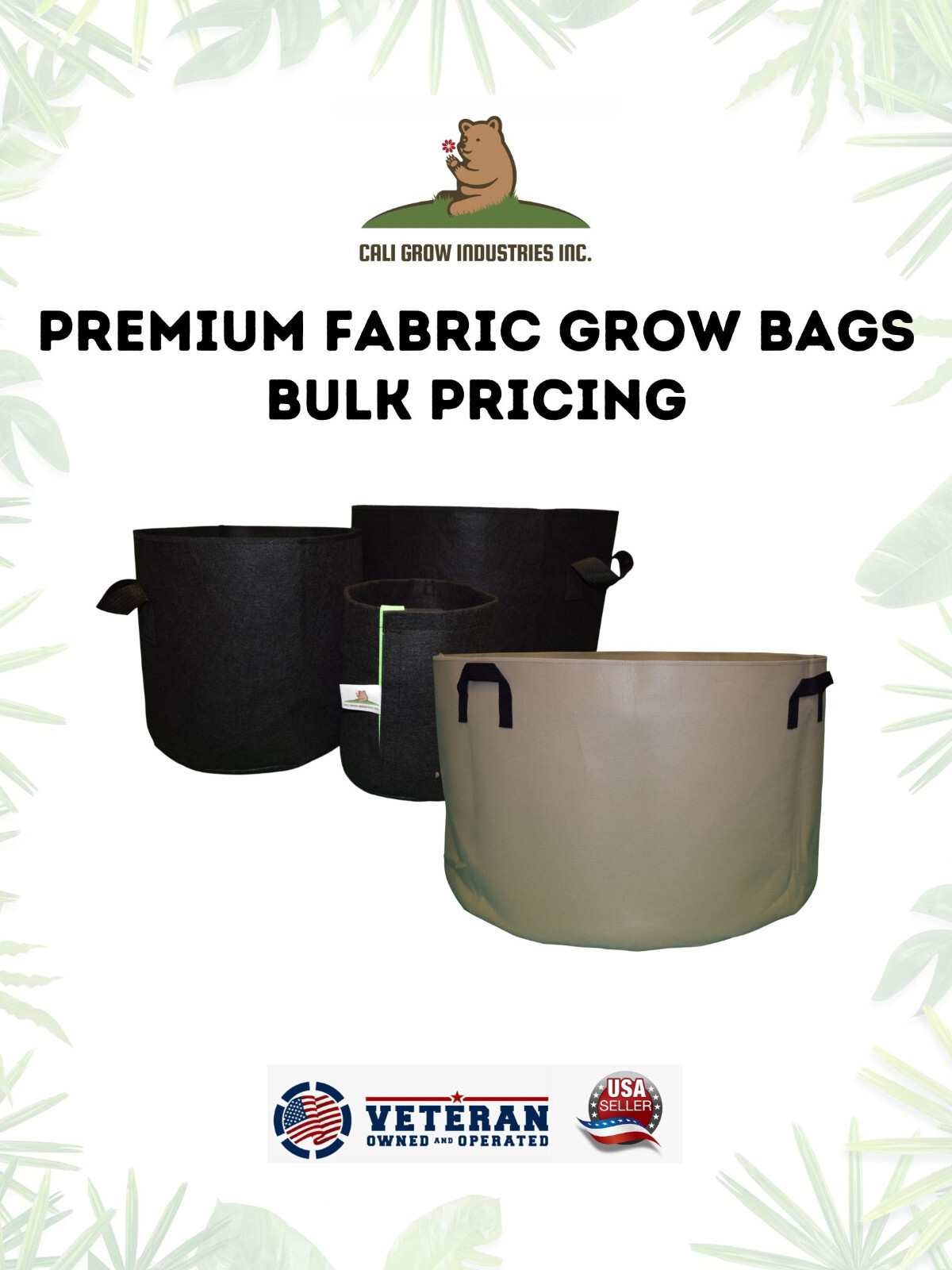 5/10/20/30/45/50/65/100/150/200-400 Gallon Grow Bags, Bulk Pricing, Black, Tan