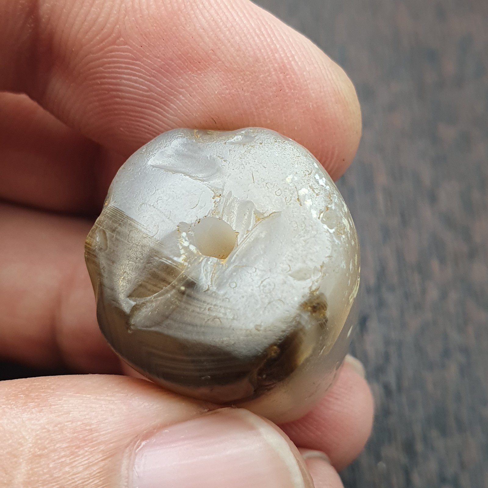 Ancient Antique Himalayan Tibetan Banded Ntural pattern Agate Bead Amulet