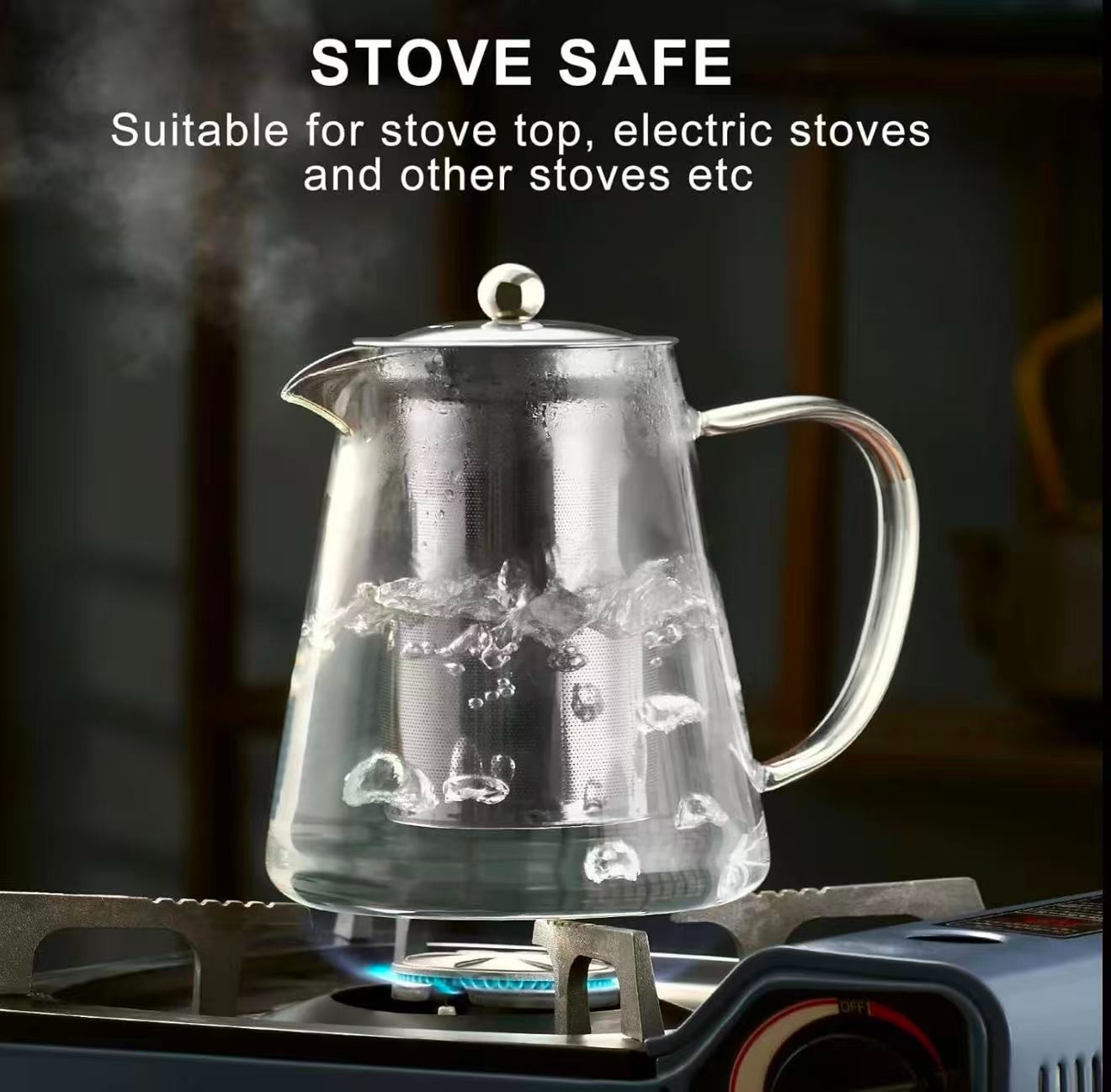 32OZ Glass Tea Pot with Removable Stainless Steel Filter Clear Tea Pot, Tea