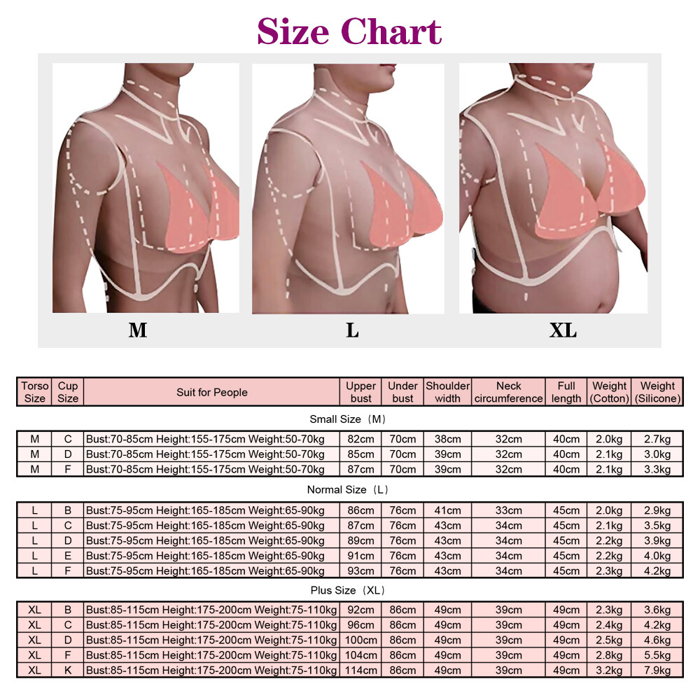 Realistic Silicone Breast Forms B-K Cup Fake Boobs Breastplate for Crossdresser