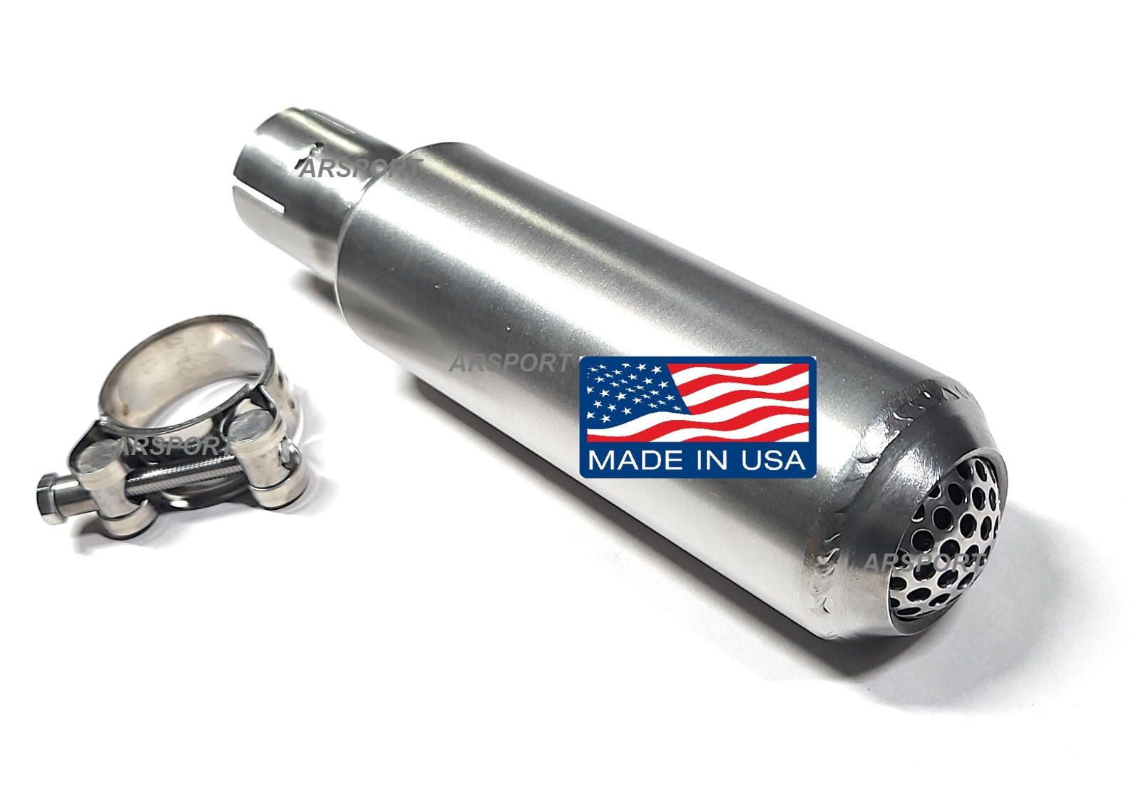 Slip-On 1.25" ID Exhauts Muffler 304 Stainless Spark arrestor Inside, SS Clamp.