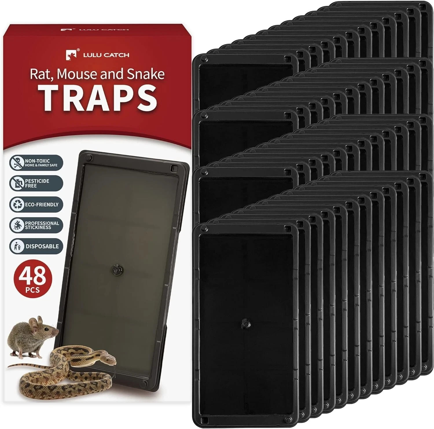 Super Glue Traps 48 Pack for Mice & Snakes, Larger, Heavier, Non-Toxic Glue.
