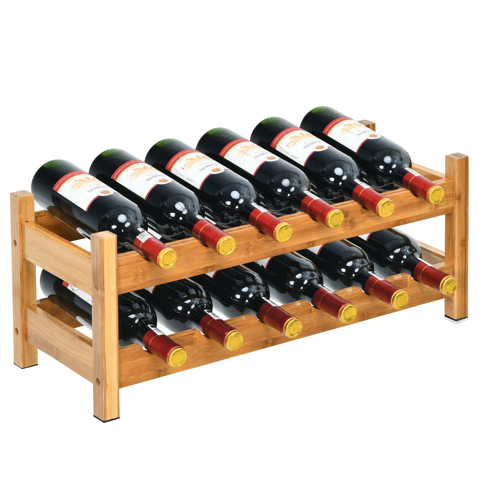 2-Tier Bamboo Wine Rack 12 Bottles Display Storage Shelf Holder Kitchen Natural
