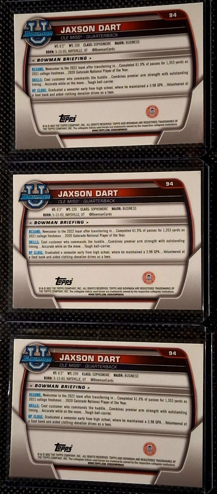 Lot of 6 🔥 JAXSON DART 2023 BOWMAN CHROME U 1st ROOKIE RC # 191 & #94 Giants