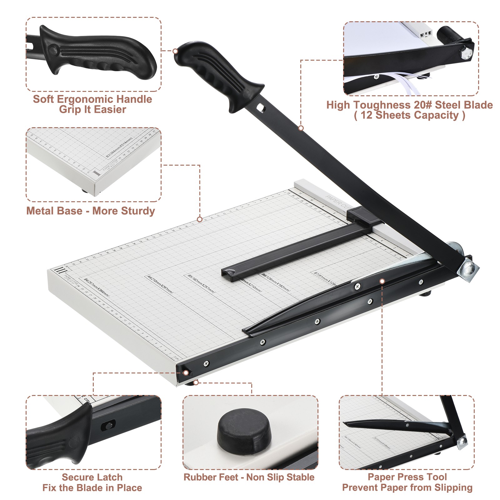 Paper Cutter B4 Paper Trimmer 15" Cutting Length 12 Sheet Capacity Paper Cutter
