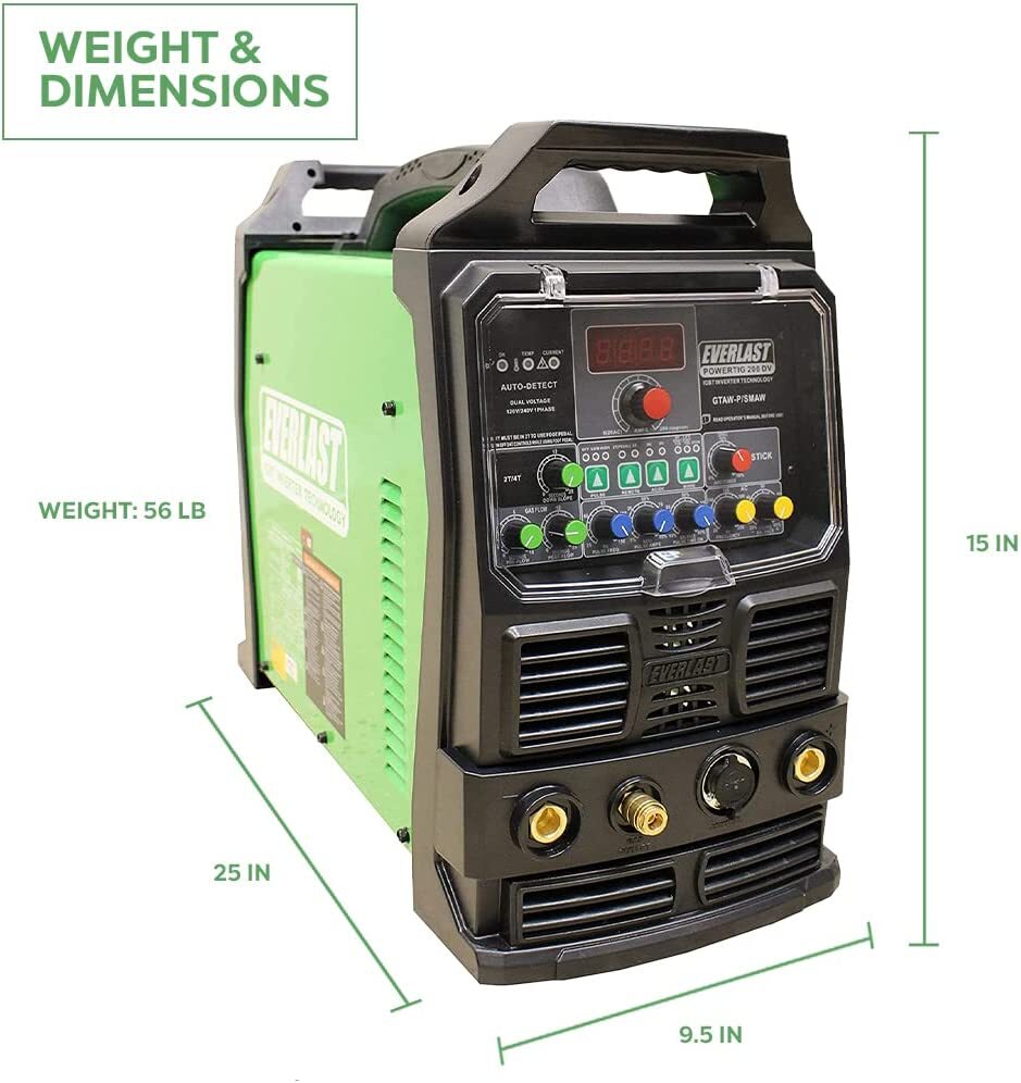 NEW PowerTIG 200DV DUAL VOLTAGE 200AMP ACDC TIG STICK PULSE WELDER EVERLAST