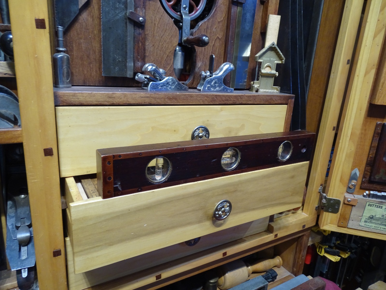 Antique User Made Brass Bound Double Plumb and Level Glass Vial Windows- WOW!!