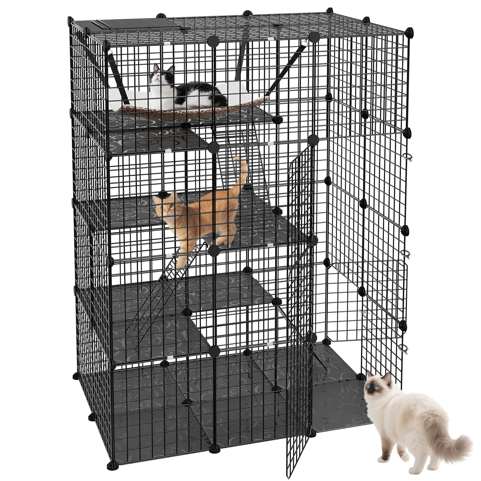4-Tier Large Cat Cage Enclosure Metal Wire Kennel DIY Cat Playpen with Hammok