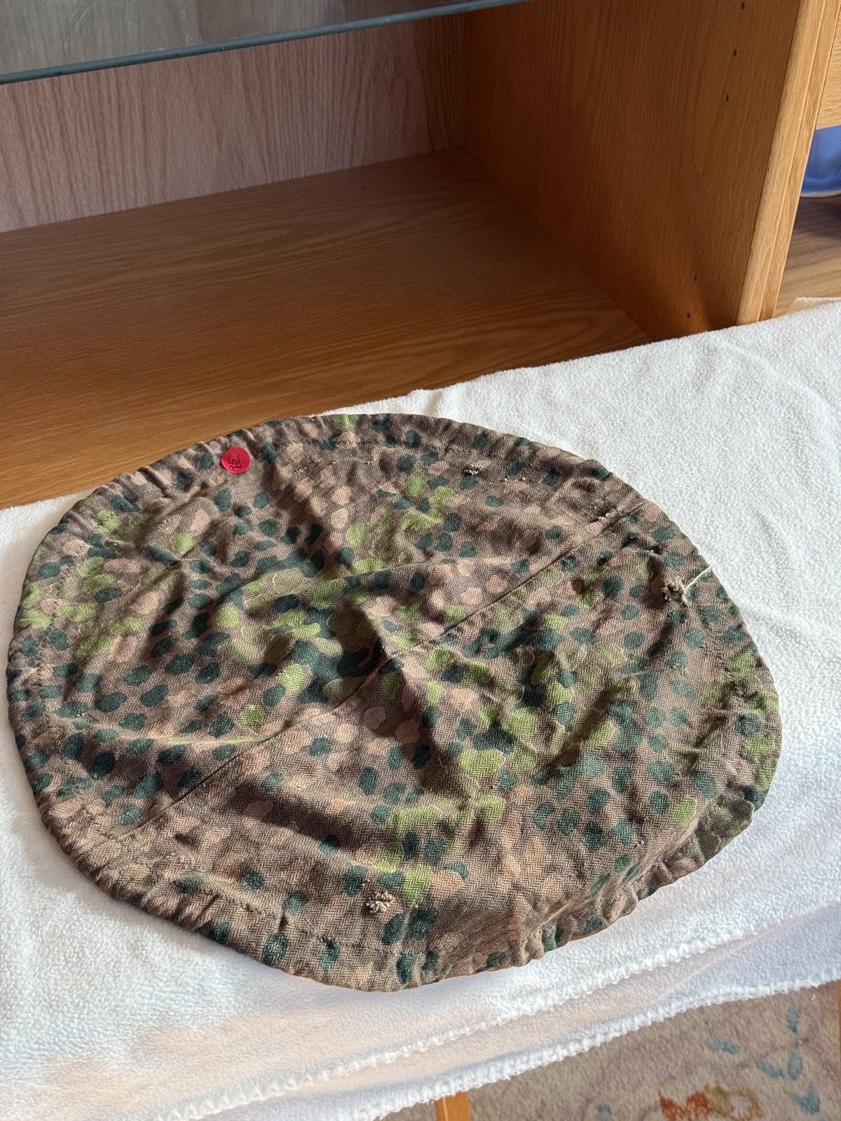 Original WW2 German Field Made HBT Helmet Cover Pea Dot 44 Camo Stamped