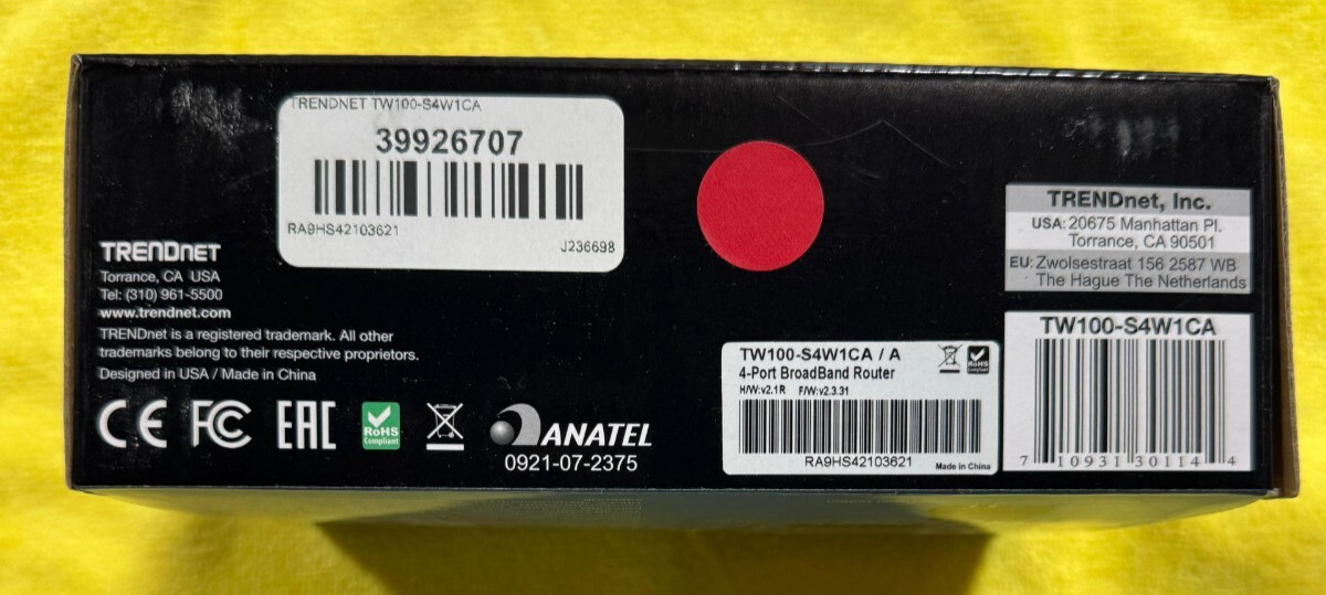 Trendnet 4-port High Speed Broadband Router Model TW100 S4W1CA Black