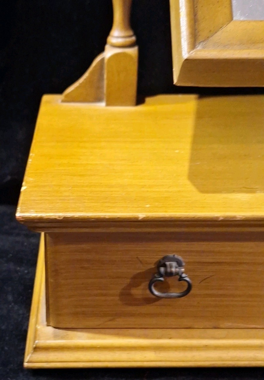 Antique Wood Tabletop Vanity Dressing Table Swivel Mirror with Storage Drawer