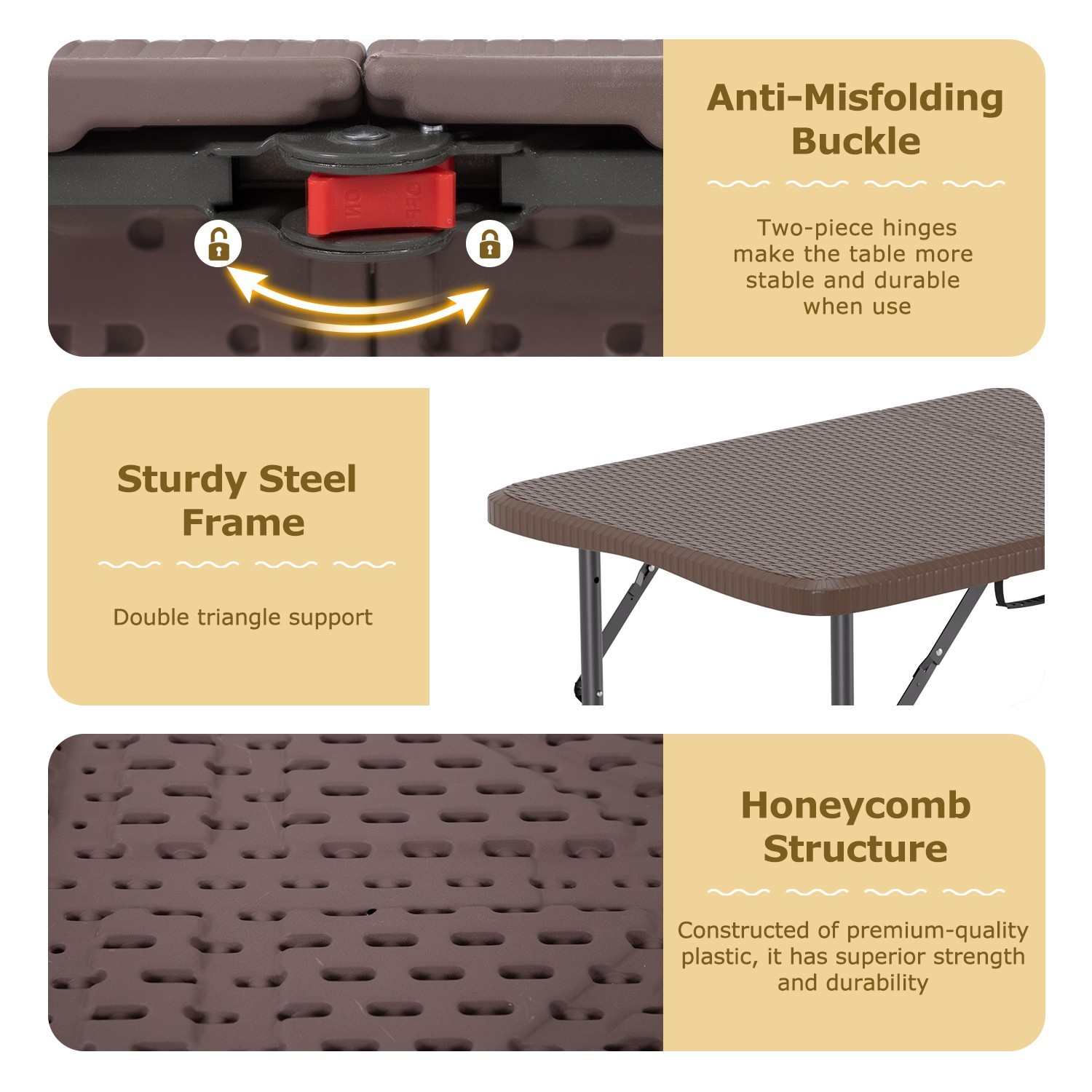 4FT Folding Table Half Portable Foldable Table Picnic Table for Office Home