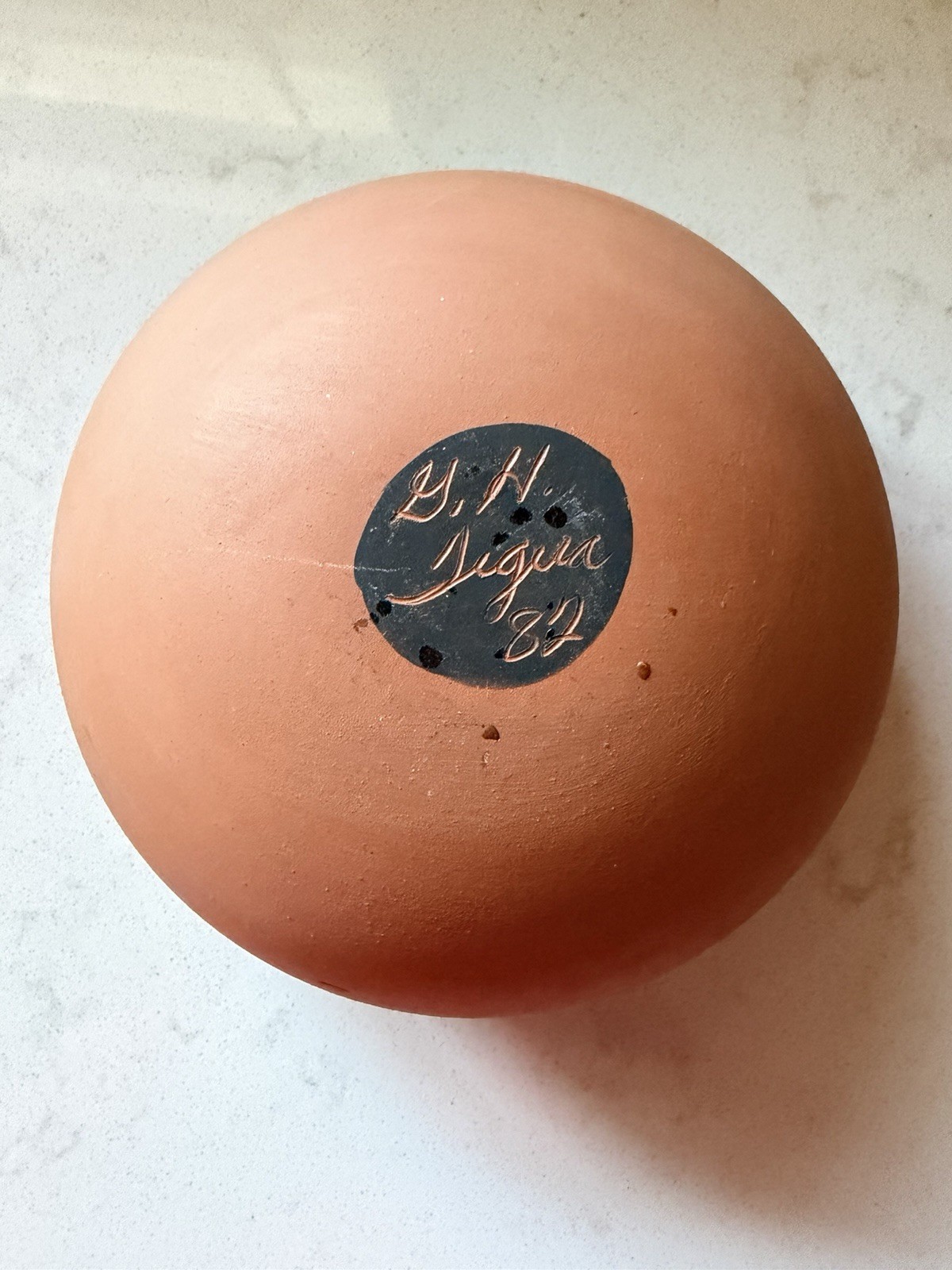 1982 Native American Clay Pot Tigua Signed G. H. 5.5" X 5"