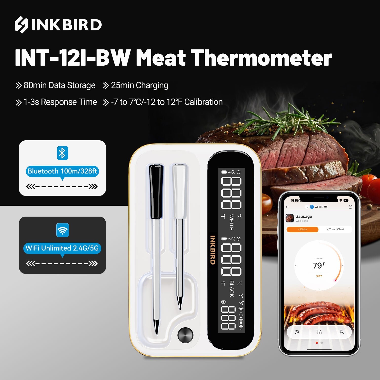 2/4 Probes Wireless BBQ Thermometer Inkbird Meat Cooking WiFi Bluetooth Control