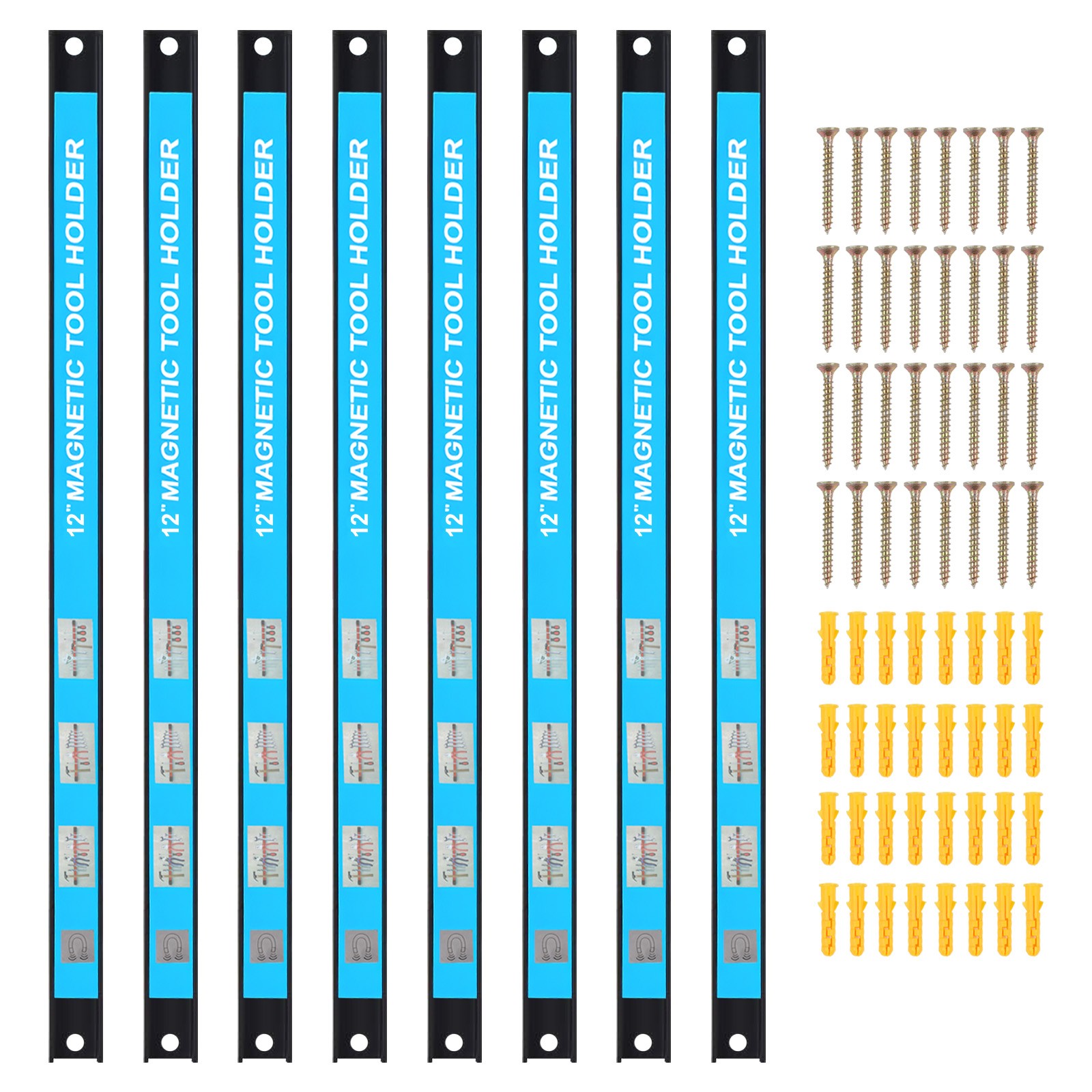 8 Pack 12" Magnetic Tool Holder Strip Metal Magnet Tool Organizer Bar for Garage