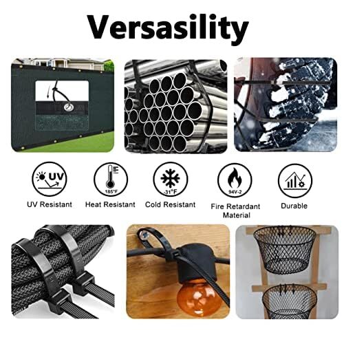 Black Zip Ties Heavy Duty 20 Inch Outdoor, 250lb Extra Large Assorted Sizes