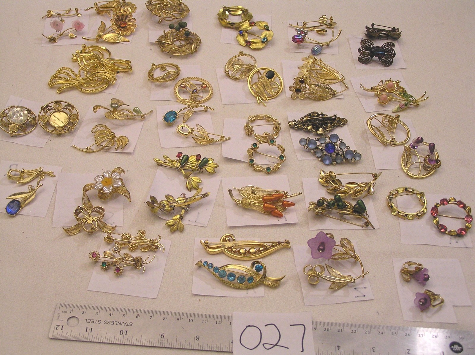 Huge Selection Vtg Filigree Brooch pin Add Rhinestones Flower Bead Brass Lot 027