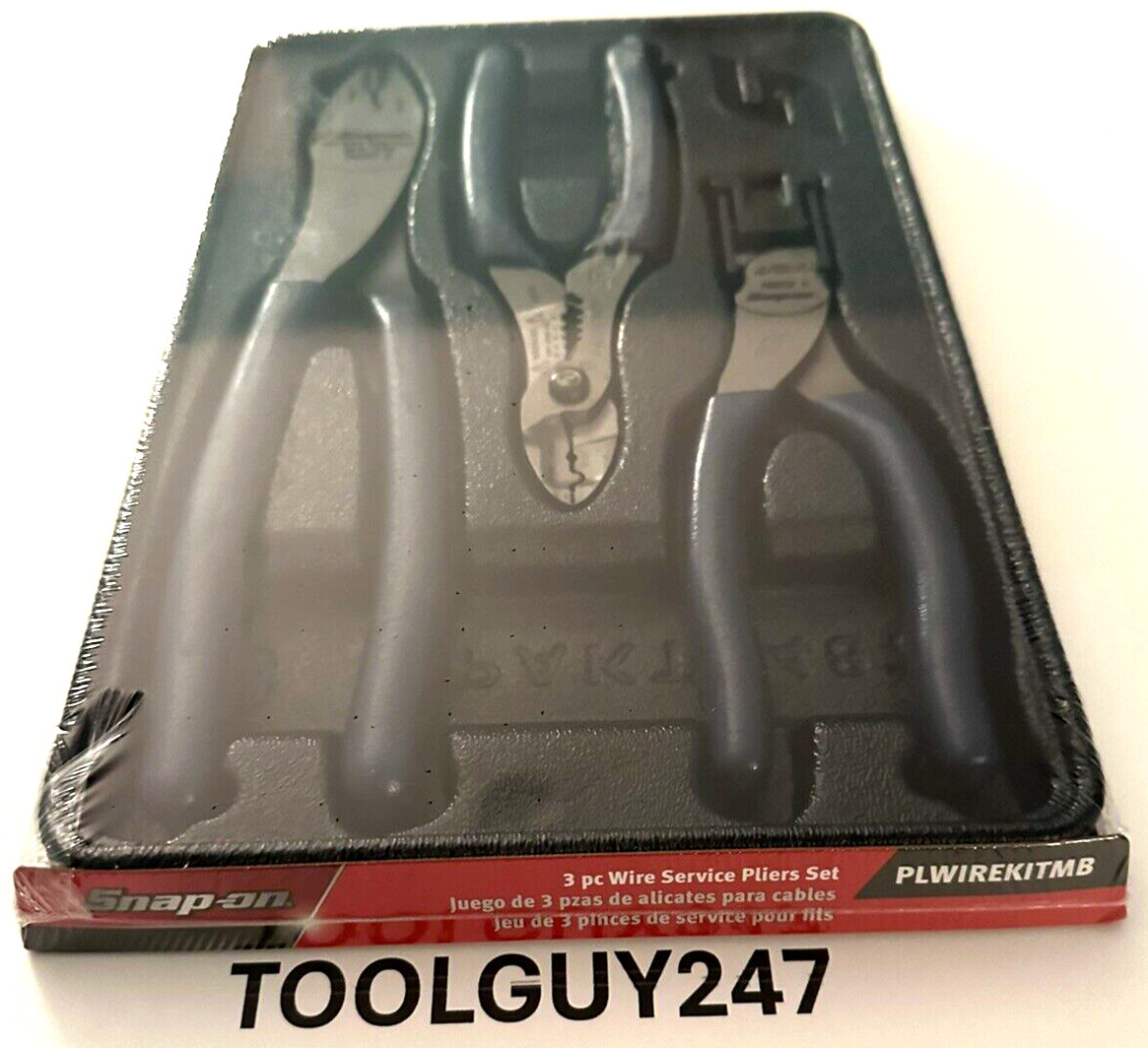 SNAP ON TOOLS USA 3Pc POWER BLUE Soft Grip Wire Service Pliers Set PLWIREKIT MB+