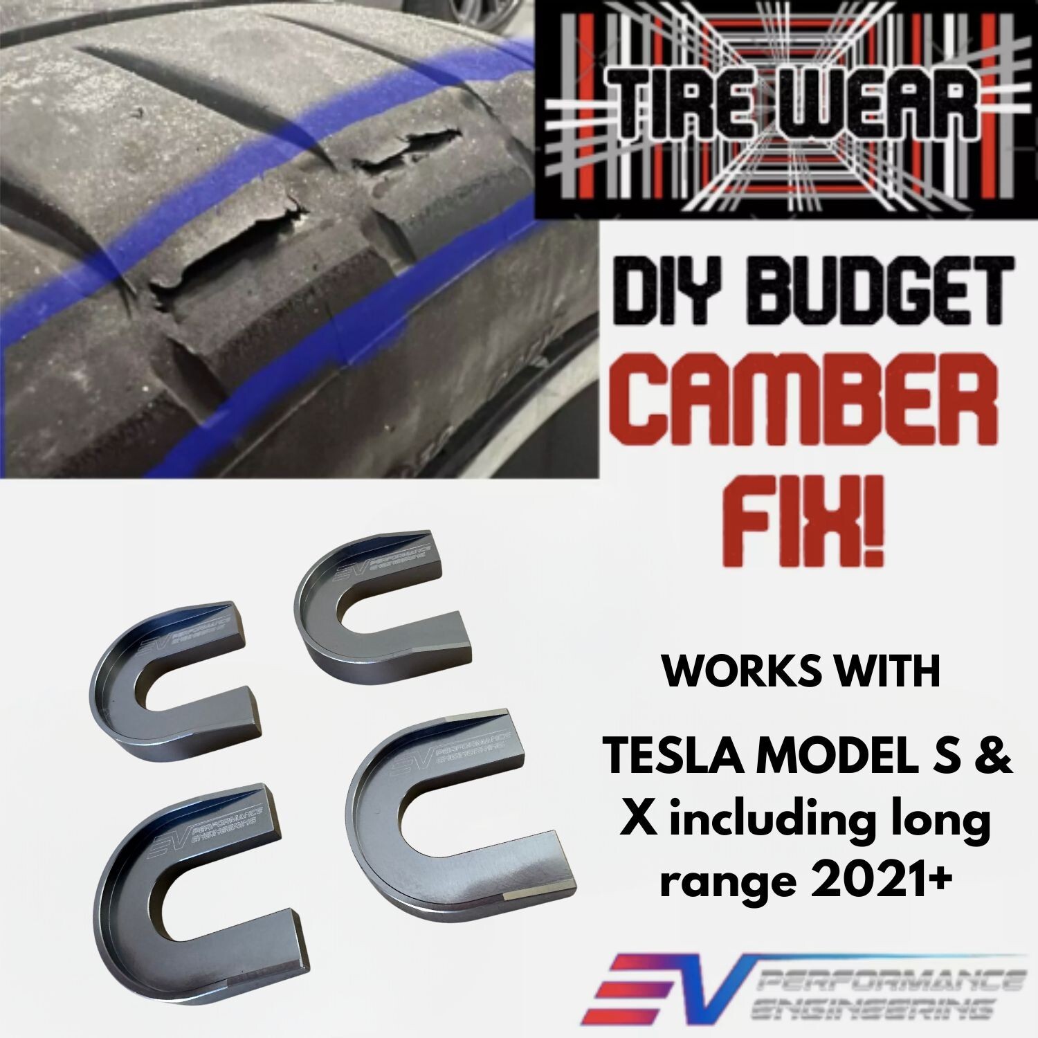 TESLA Model S X PLAID- REAR CAMBER KIT ALIGNMENT SHIMS -DIY TIRE WEAR FIX 1.5deg