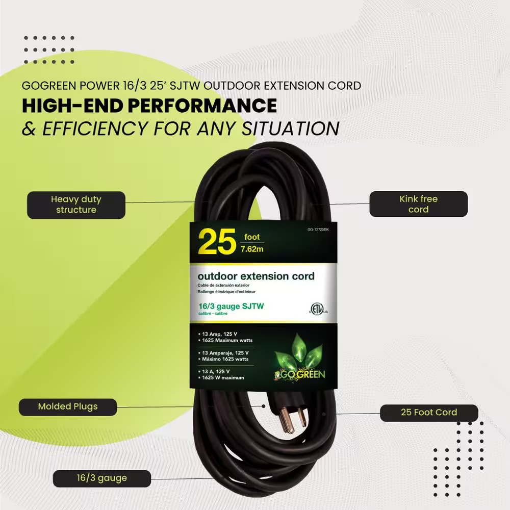 25 Ft. 16/3 Heavy Duty Extension Cord - Black