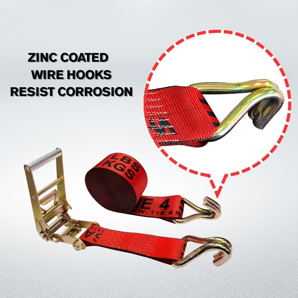 4PK 3" x 30' Cargo Ratchet Straps with Double-J Wire Hooks for Flatbed Trailers