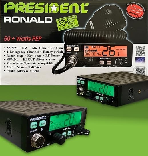 President Ronald Compact 50 Watt 10 Meter Radio W/ Large Color Changing Display