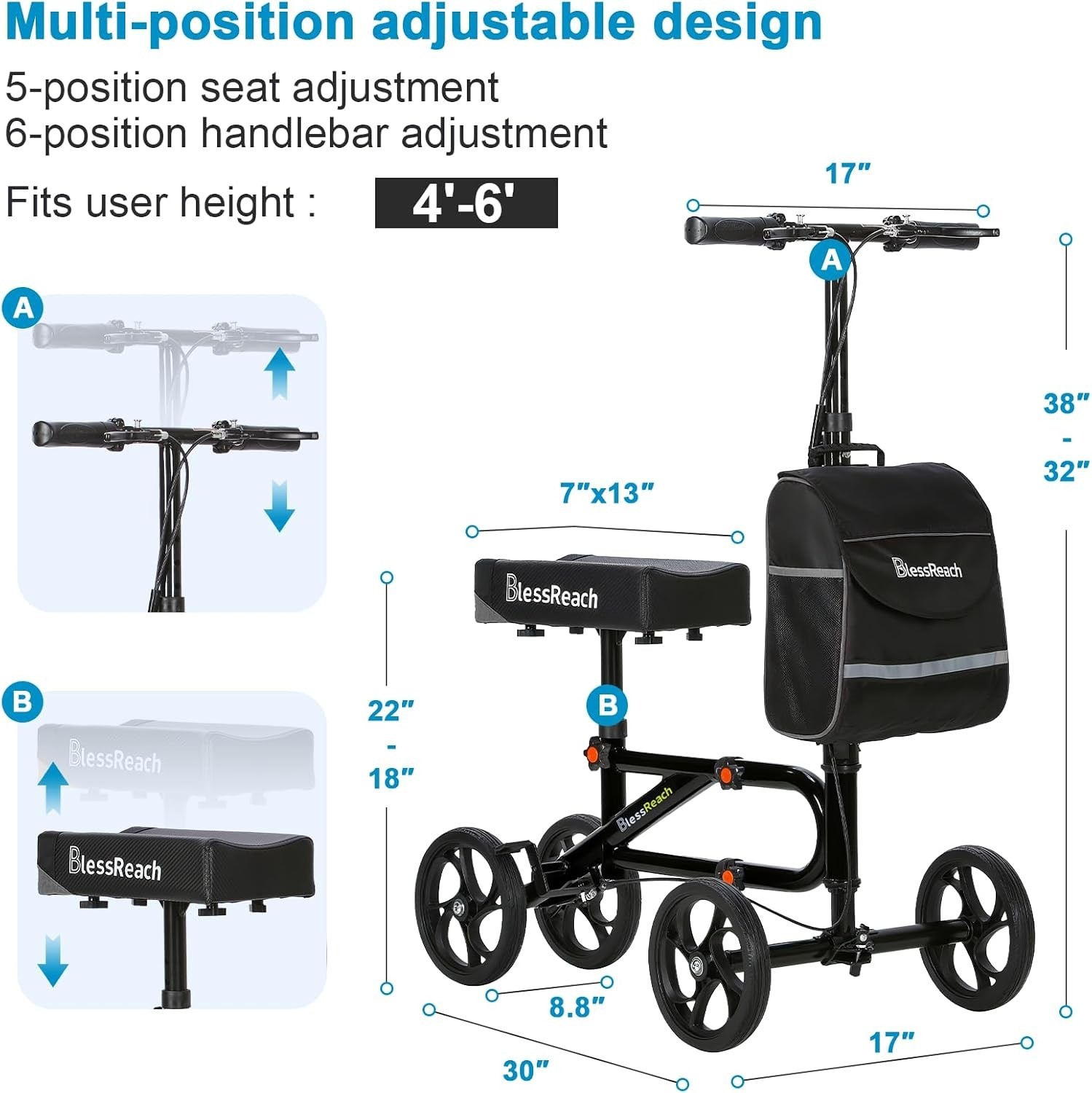 Economy Steerable Knee Walker, Dual-Brake Knee Scooter, Foldable Crutch