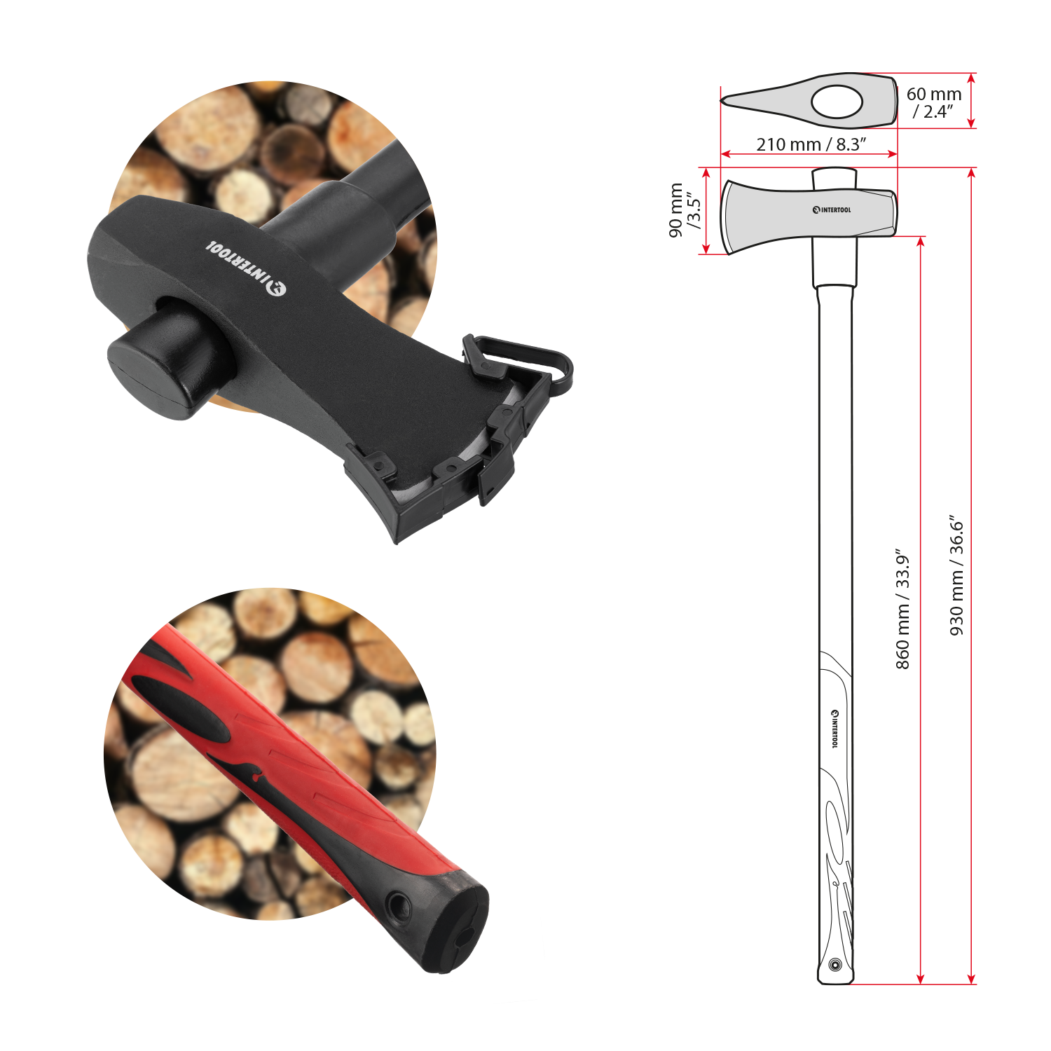 INTERTOOL 36-inch Wood Splitting Maul, 6 lb / 2500 g Red Splitter Axe HT08-0273