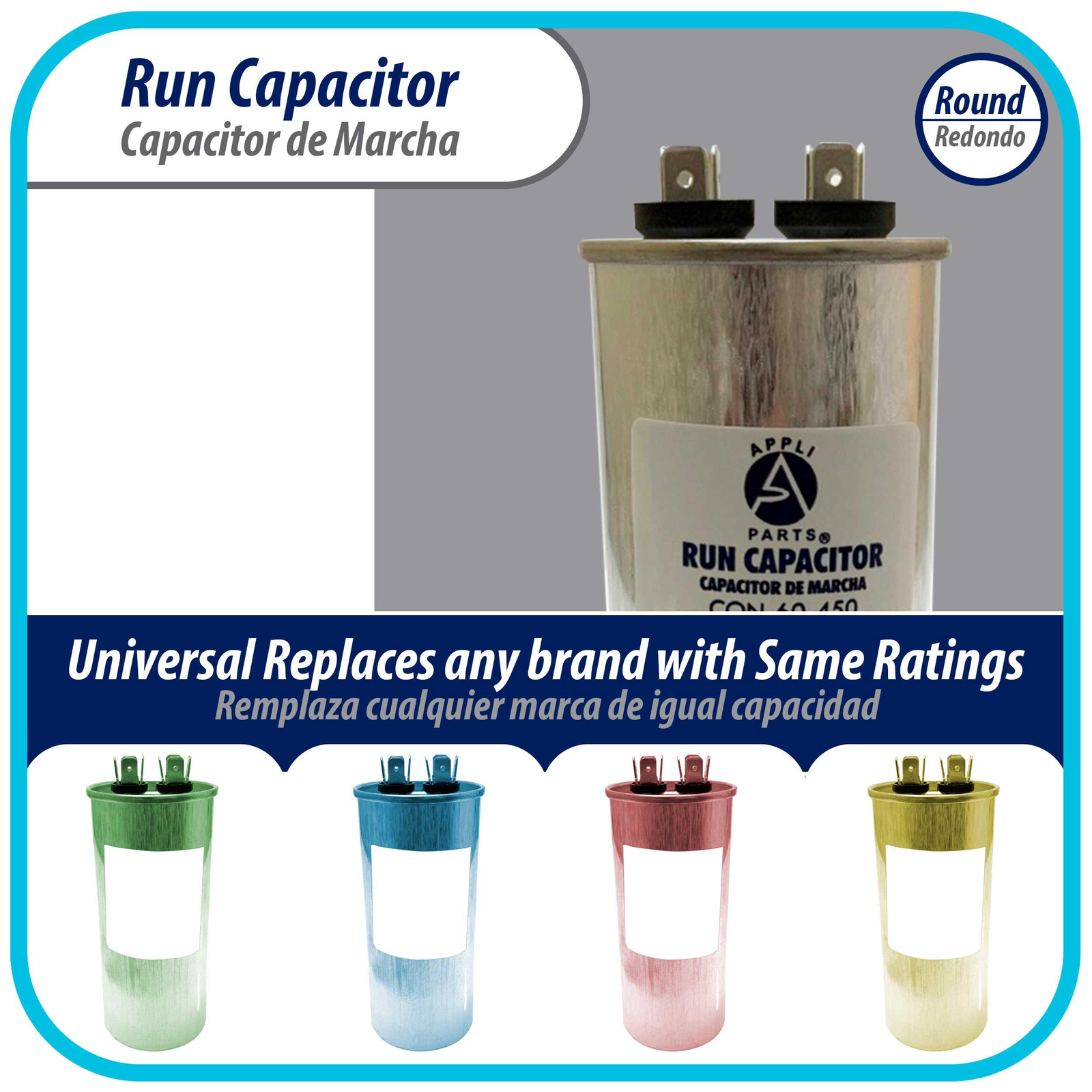 Appli Parts Run Capacitor for ac 60 Mfd uF (microfarads) 370 VAC or 450 VAC CBB6