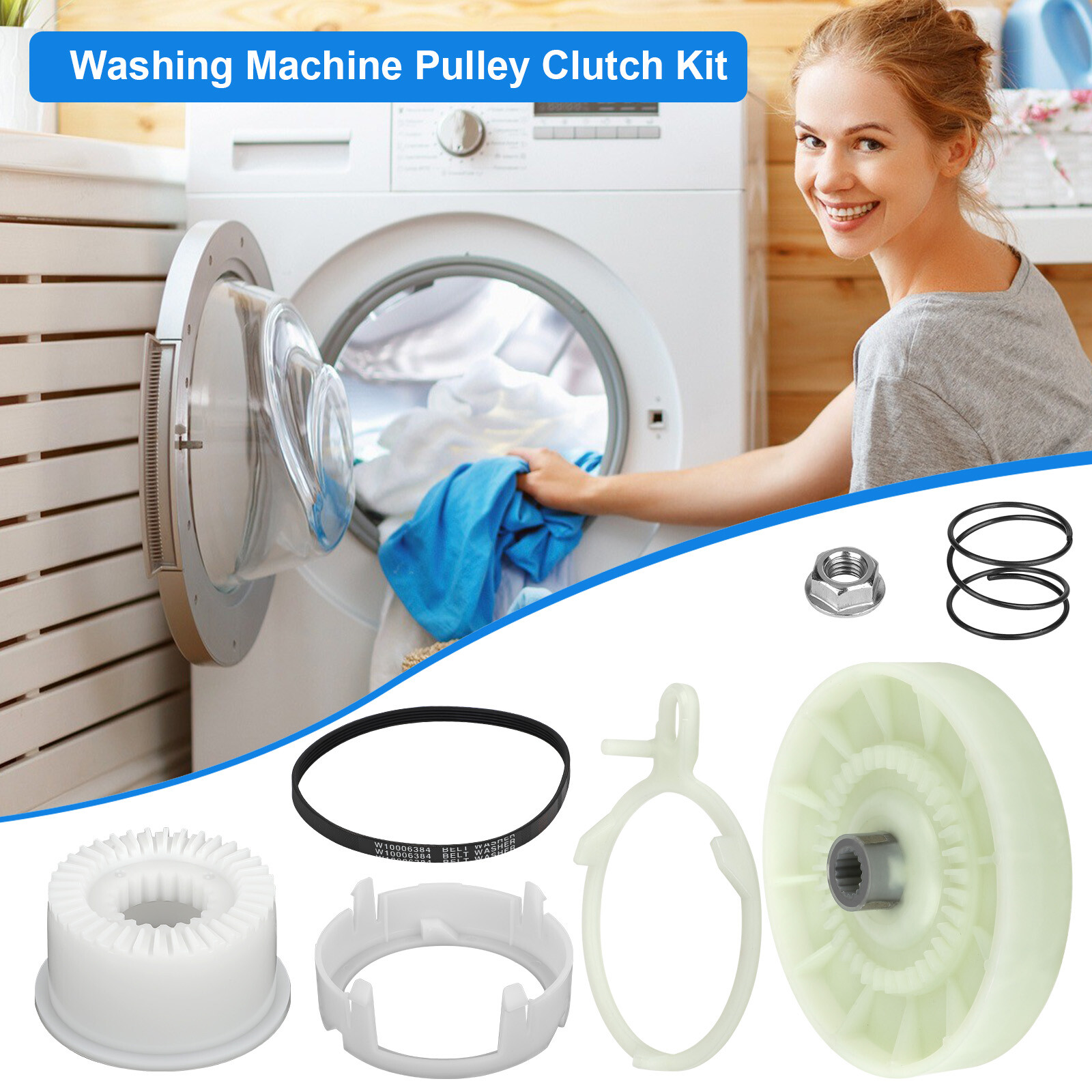 W10721967 Washer Pulley Clutch Kit & W10006384 Washing Drive Belt for Whirlpool