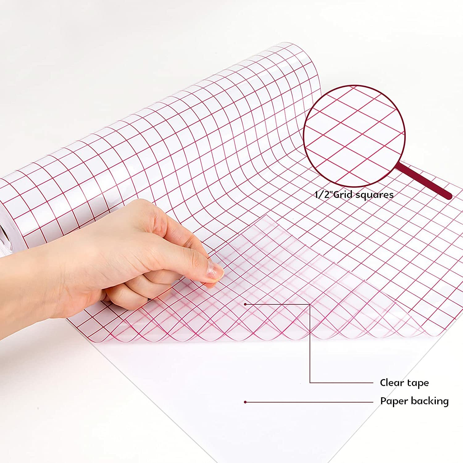 HTVRONT Vinyl Transfer Tape Roll - Craft Application Paper for Cricut with Grid