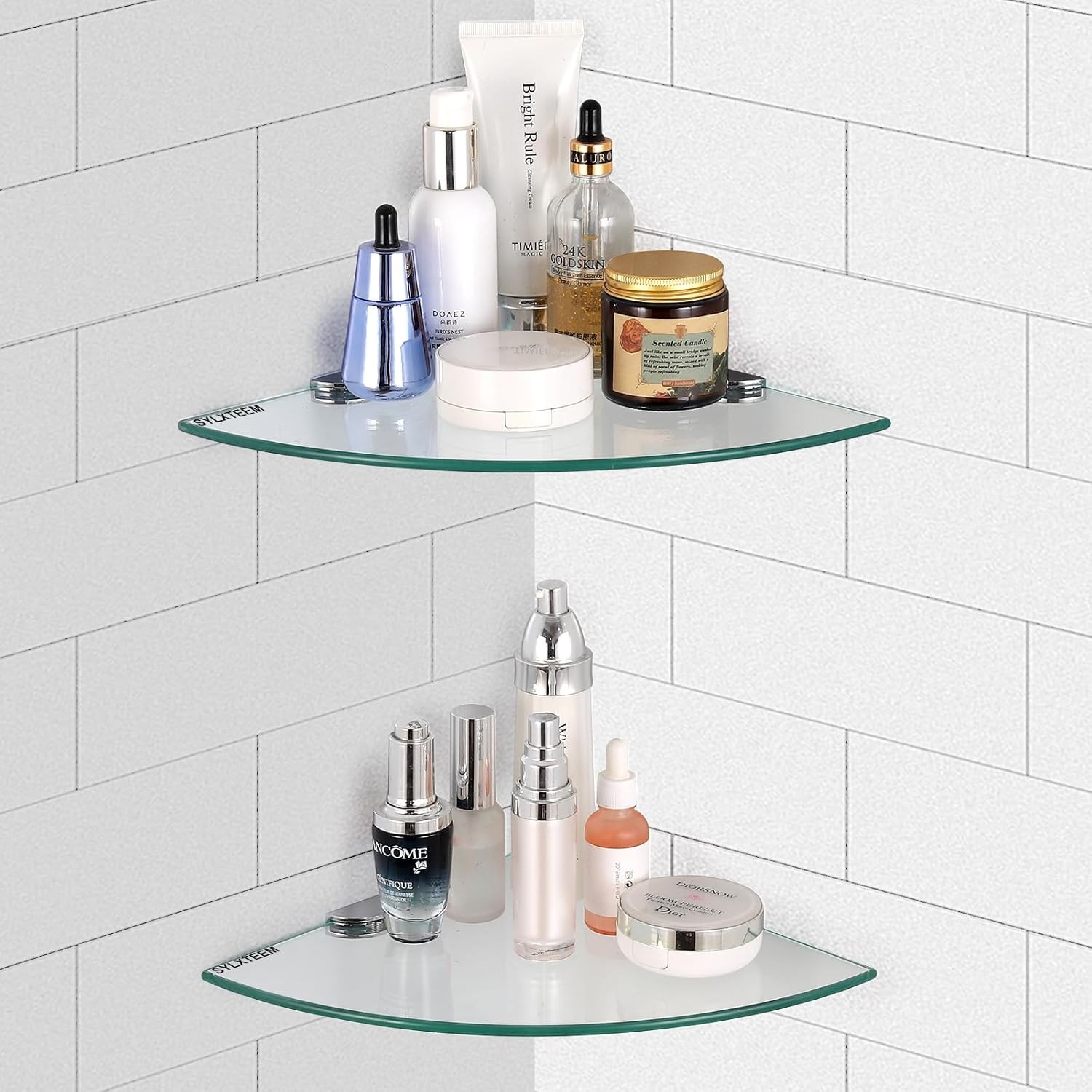 Glass Corner Shower Shelves, Tempered Floating Glass Shelves Wall Mount,