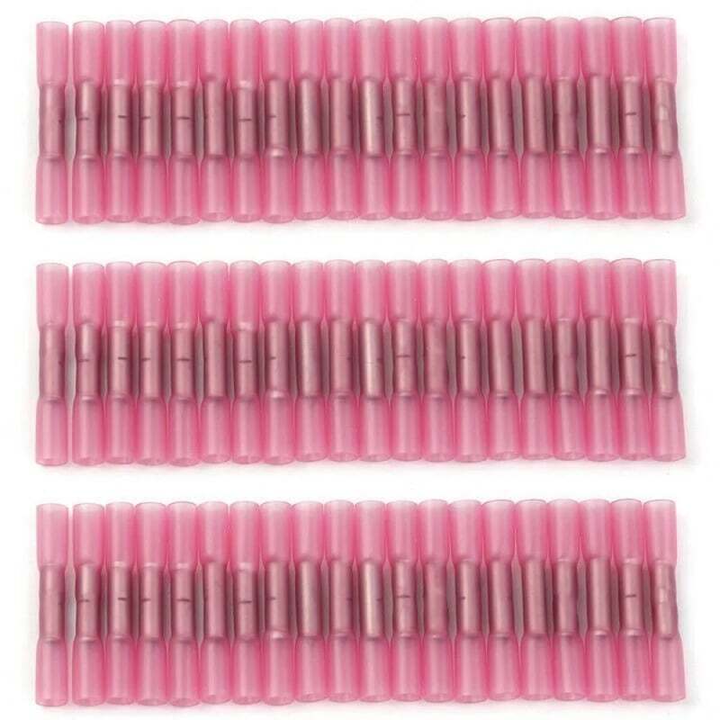100Pcs 22-16AWG Red Heat Shrink Wire Butt Connectors Waterproof Splice Terminals