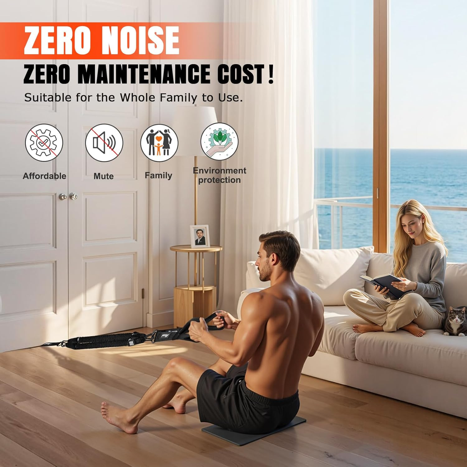 Rowing Resistance Bands, Best Replacement for Rowing Machine, Home Gym Workout E