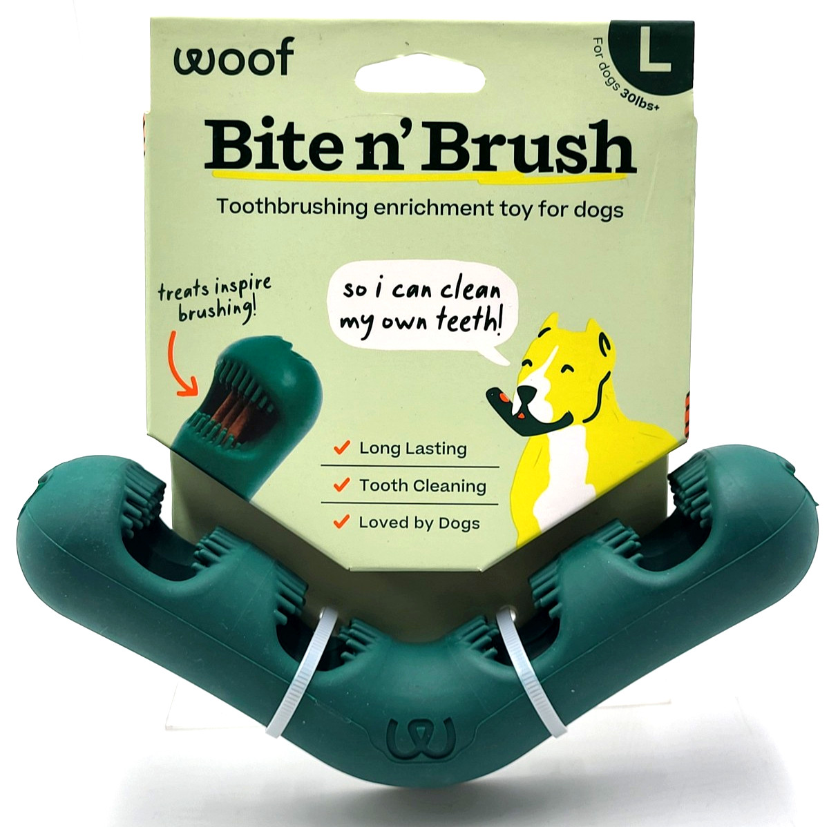 Woof Bite n' Brush Large Treat Holder Toothbrush Tough Non Toxic For Dogs 7.5"