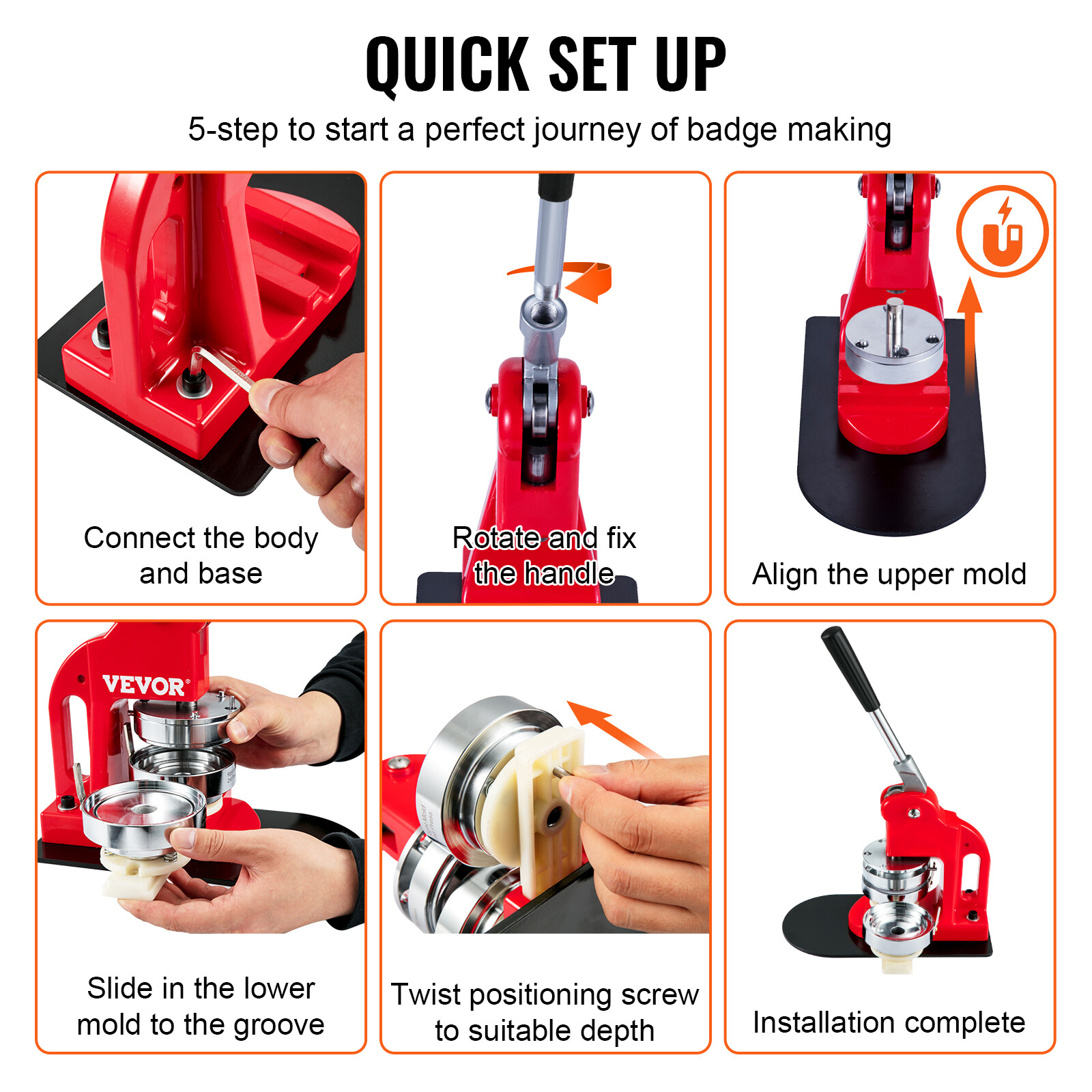 VEVOR Button Maker Machine Badge Pin Machine 2.25" 58MM 500 Free Parts Press Kit
