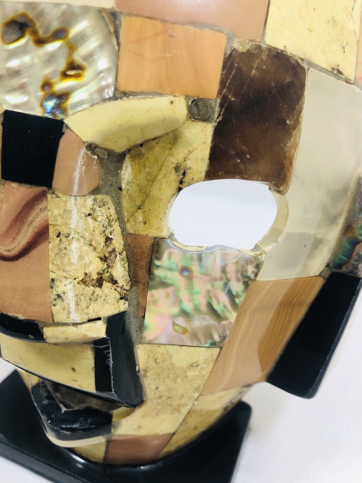 Mexican Mayan Aztec Ceremonial Burial Mask Mother Of Pearl Mosaic Sculpture