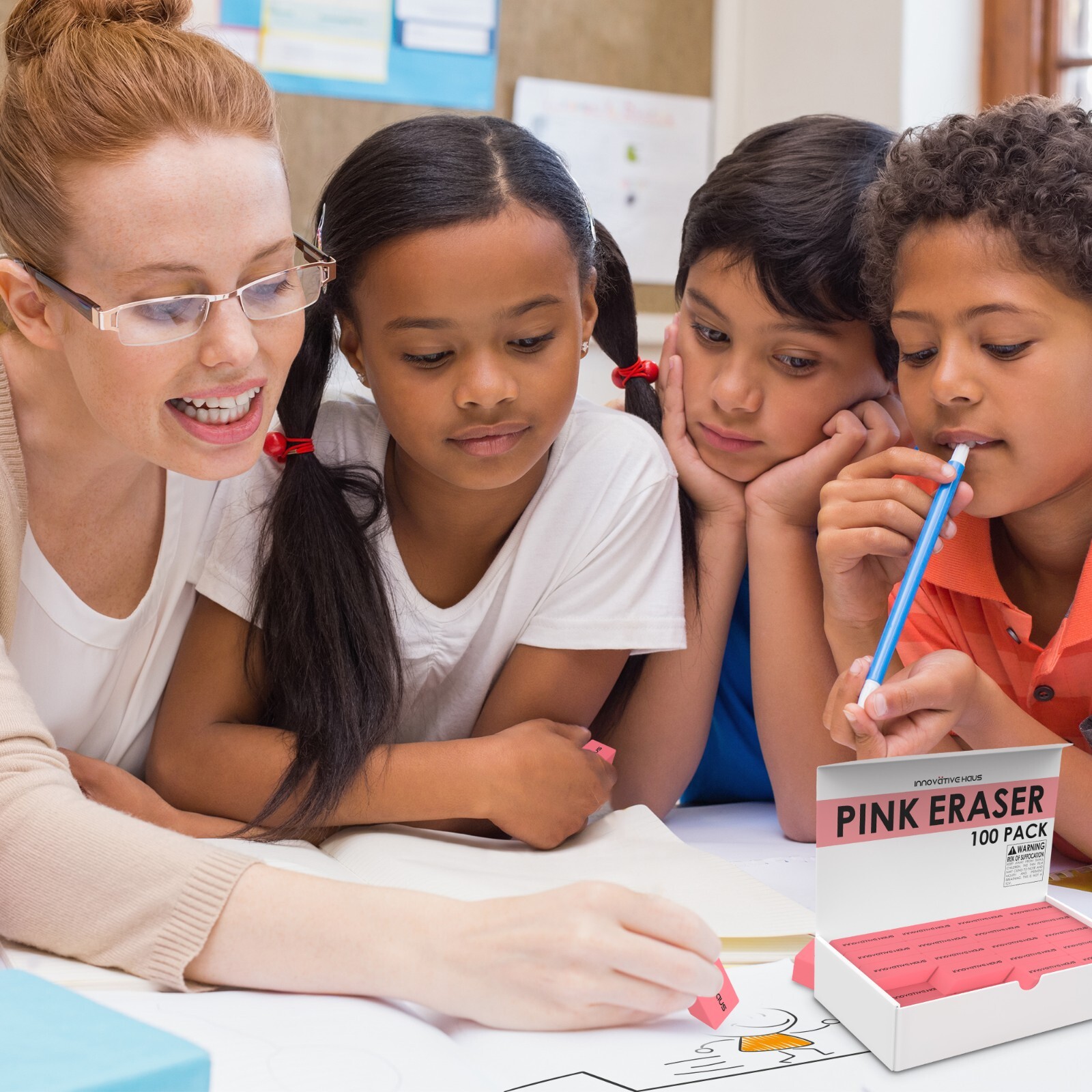 Pink Erasers Bulk - Latex Free - Smudge Resistant - Large Pink Eraser - Big Size