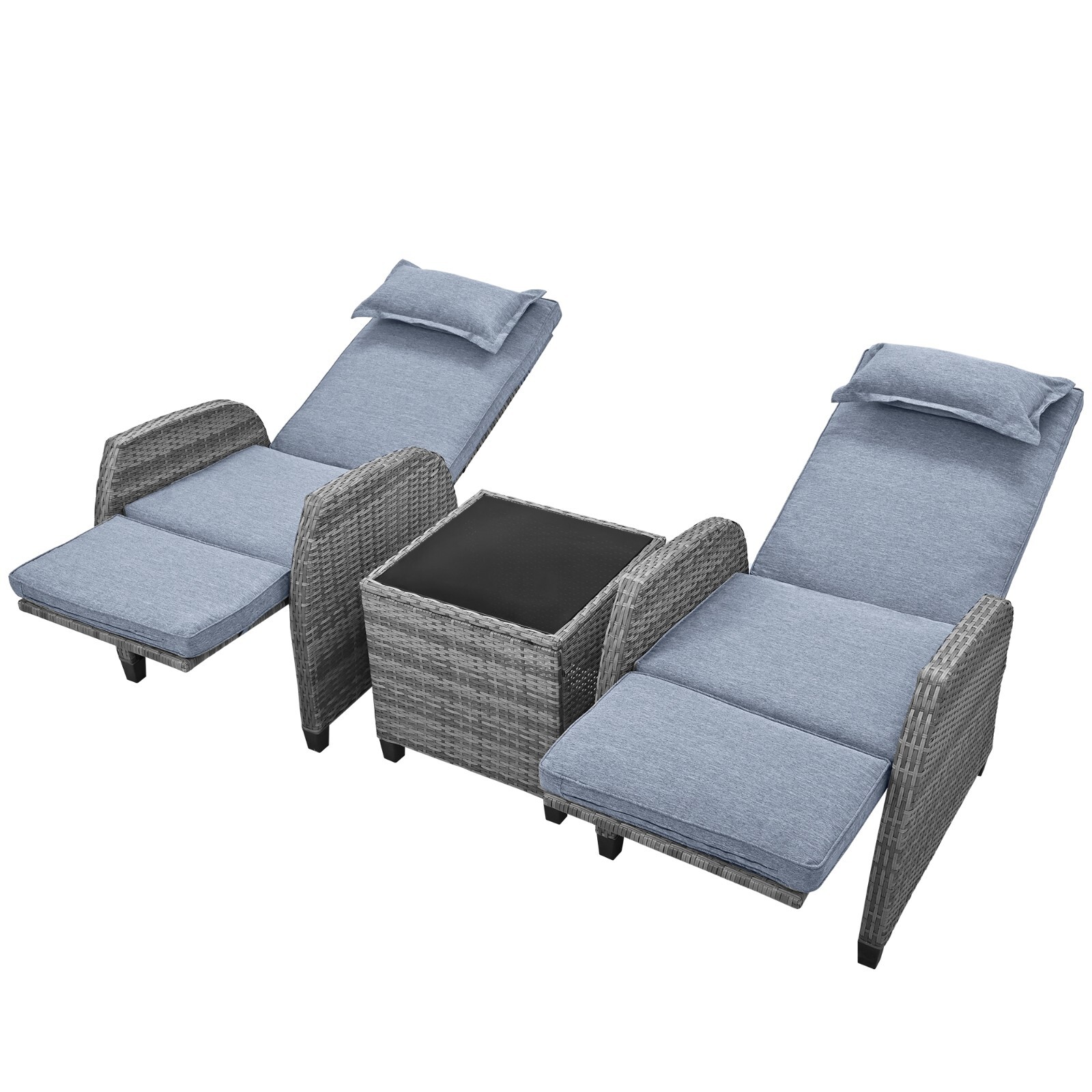 Patio Recliner Chair Conversation Set Rattan Wicker Outdoor Furniture Table Gray
